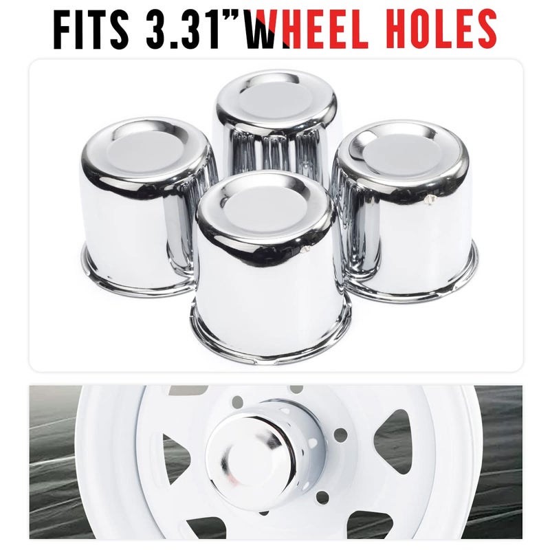 RTrhinoTuning 4PCS 3.31in Push Through Trailer Wheel Center Caps Hub Caps for 84mm/ 3.31" Truck Rim Bores Chrome Center Cap for Rims - Image 5